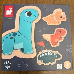 Janod Dino 4 Progressive Puzzles 18 Months Wood Educational Toy